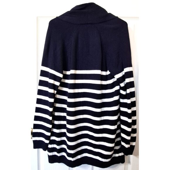 Talbots  M Navy White Raglan Sleeve Open Front Cardigan Striped Cashmere Blend - Picture 3 of 10